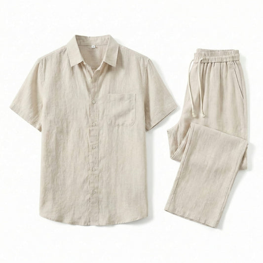 Conjunto de lino para hombre — corte relajado — vacaciones en la playa